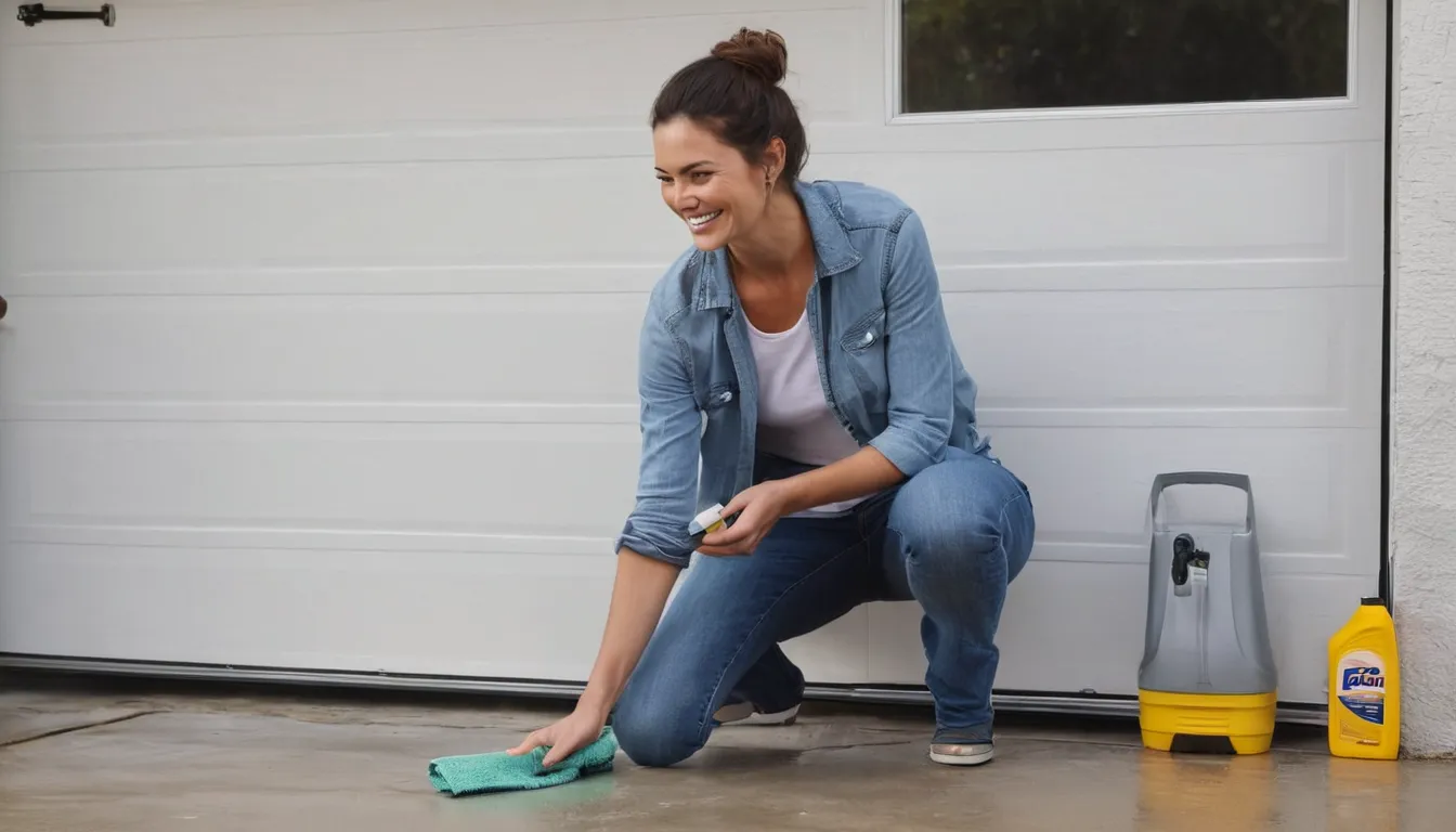 A homeowner wiping garage door sensors before requesting an estimate