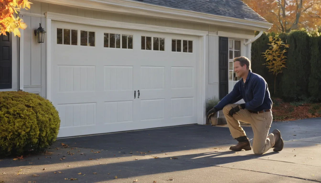 A friendly garage door provider checking a residential garage door in Fairfax